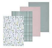 Sleepdown Weide bloemen bedrukte & wafel theedoeken 100% katoen half Panama - super absorberende luxe hotelkwaliteit keukenhanddoek - verpakking van 4 - wit - 46 cm x 65 cm
