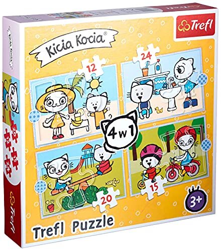 Trefl Puzzel, de dag van de Kicia Kocia, katje Kicia Kocia, van 12 tot 24 delen, 4 sets, voor kinderen vanaf 3 jaar