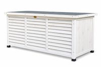 Rijoka Boîte de rangement en bois – Coffre de jardin toit en métal – 380L – Blanc