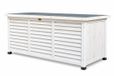 Rijoka Boîte de rangement en bois – Coffre de jardin toit en métal – 380L – Blanc
