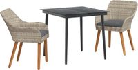 vidaXL Eetkamerset, 3-delig, lichtgrijs, polyrotan