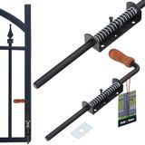 KOTARBAU® lange grendel met veer, zwart met houten handgreep, 38 cm, stalen grendel, poortgrendel, zwart, poortvergrendeling voor houten poort