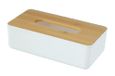 WENKO Tissuedoos Rotello, box voor tissues of zakdoekjes, kunststof doos met bamboedeksel, gemakkelijk af te nemen, voor het opbergen van standaard kartonnen dozen, 24 × 7,5 × 12,7 cm, wit/natuur