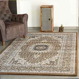 VIMODA tibet0146 Klassiek vloerkleed met cirkelmotief, Dicht geweven, Oosters motief, Top Kwaliteit - Bruin, 80 x 300 cm