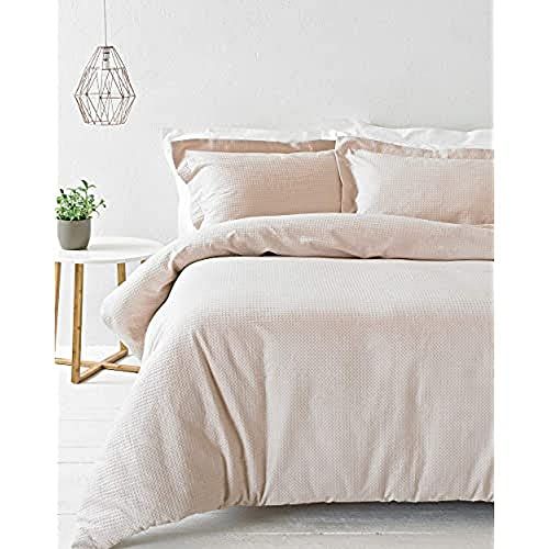 Riva Paoletti Blush Pink Waffle Weave Duvet Cover Set - 200x200cm