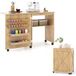COSTWAY bureau de couture 2-en-1 et bureau, pliable, établi multifonctionnel avec rangement, 2 tiroirs, 18 pinces, porte coulissante et 5 roulettes verrouillables, idéal pour les petits espaces (marron)