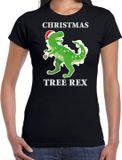 Bellatio Decorations Shoppartners Bv Christmas tree rex Kerstshirt / Kerst t-shirt zwart voor dames - Kerstkleding / Christmas outfit S
