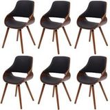 HWC-D23 Set van 6 eetkamerstoelen, keukenstoel, retro design ~ kunstleer zwart