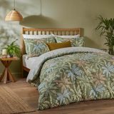 Duvet Day Kentia Dekbedovertrekset, omkeerbaar tropisch bedrukt beddengoed met palmboom en geometrische print (palmgroen - eenpersoons)