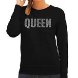 Bellatio Decorations Glitter Queen sweater zwart met steentjes/ rhinestones voor dames - Glitter kleding/ foute party outfit L