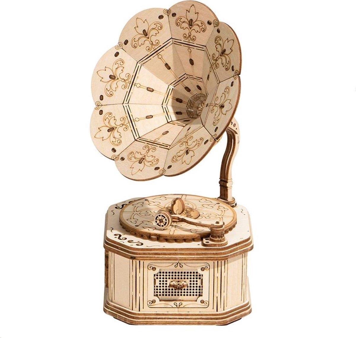 Robotime 3D Wooden Puzzel Gramophone, His masters voice