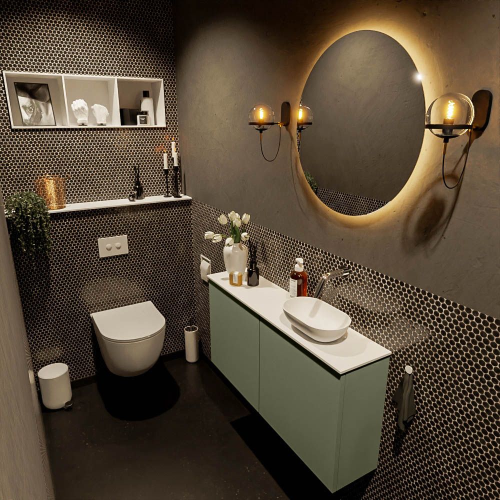 Mondiaz Fowy Toiletmeubel - 100 cm - Army - Waskom Rechts - Talc - Zonder Kraangat