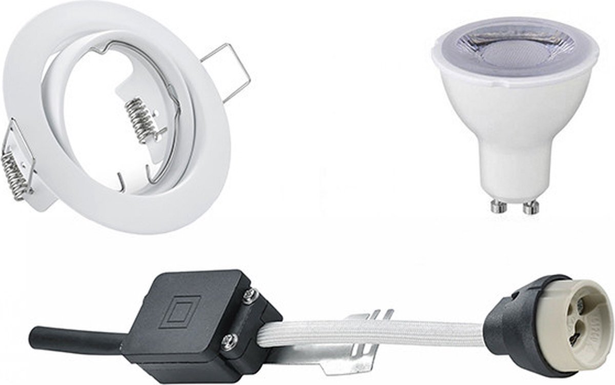 Qualu LED Spot Set - Torna - GU10 Fitting - Dimbaar - Inbouw Rond - Mat Wit - 6W - Helder/Koud Wit 6400K - Kantelbaar Ø83mm