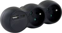 Chacon Biplite Domino 2x16A met USB-A + USB-C - zwart