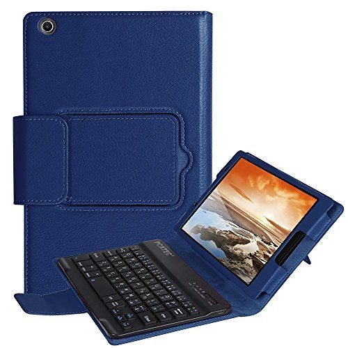 PCATEC Lenovo Tab3 8 / Tab 2 A8-50 Keyboard Cover - [Nieuwe afneembare versie] Afneembare Verborgen Draadloze Bluetooth Keyboard Muti-hoek Folio PU Lederen Case Smart Cover Voor Lenovo Tab 3 8 (TB3-850F / TB3-850M) / Tab 2 A8-50 8.0 Inch Tablet Nevy Blauw