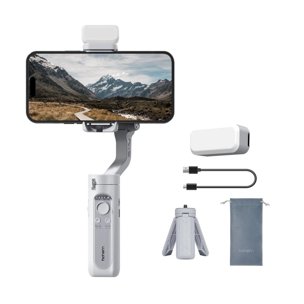 Hohem iSteady Xe Kit - Opvouwbare 3-assige smartphone gimbal - Incl. magnetisch lampje