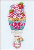 Vervaco Cupcake Ballon Borduurpakket - Lichtblauw - 21 x 33 cm