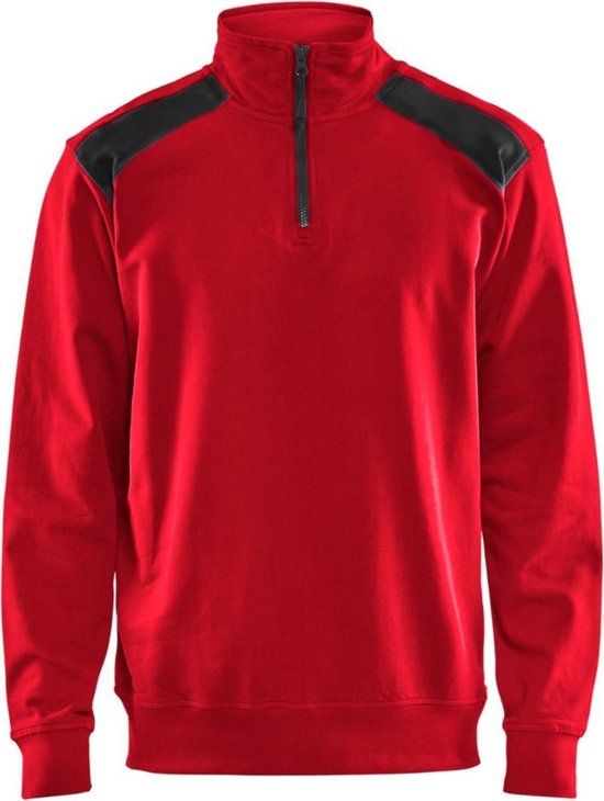 Blåkläder Sweatshirt bi-colour met halve rits 3353-1158 - Rood/Zwart - 4XL