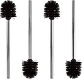 ASelected 4-delige toiletborstelset met roestvrijstalen handvat, toiletborstel diameter 8,5 cm, zwarte toiletborstel, toiletborstel met roestvrijstalen handvat, toiletborstel voor badkamer en toilet, grondig (zwart)