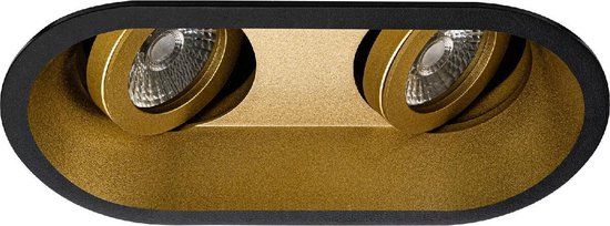 BES LED Spot Armatuur GU10 - Pragmi Zano Pro - Ovaal Dubbel - Zwart/Goud - Kantelbaar - 185x93mm