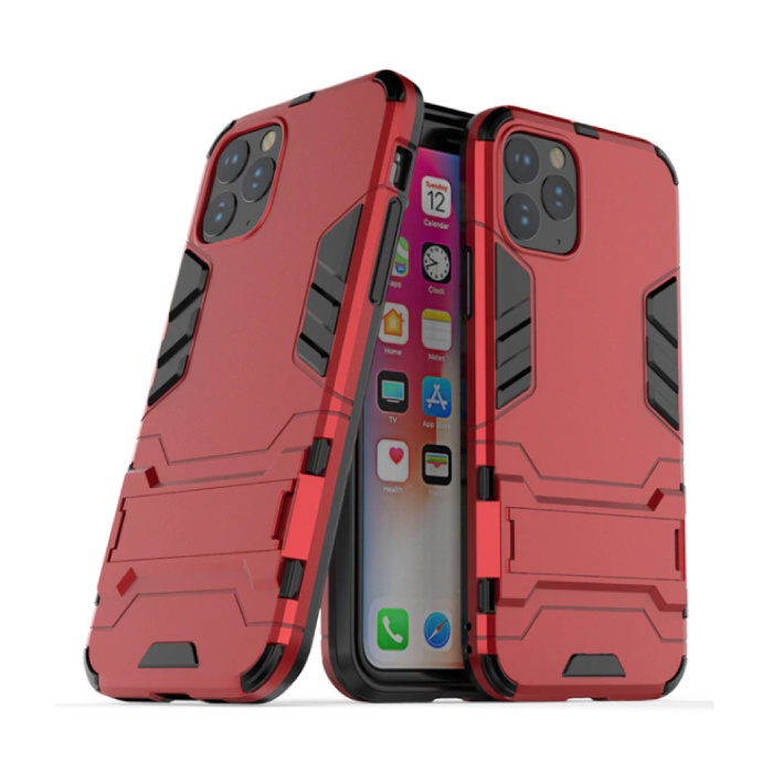 HATOLY iPhone 11 Pro - Robotic Armor Case Cover Cas TPU Hoesje Rood + Kickstand