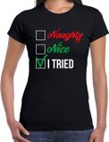 Bellatio Decorations Shoppartners Bv Naughty nice fout Kerst t-shirt - zwart - dames - Kerstkleding / Kerst outfit M