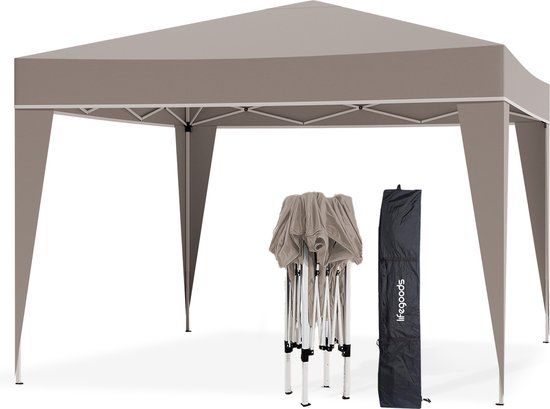 LifeGoods Partytent - Opvouwbaar - 3x3 m - Easy Up - Paviljoen - Vouwtent - Met Draagtas - Beige
