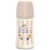 Suavinex, Biberon 270 ml avec tétine symétrique en silicone SX Pro et valve anti-colique, biberon avec tétine débit moyen (M). Pour enfants dès 3 mois. Wonderland, rose