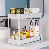 Sans marque Organisateur de lavabo, organisateur de salle de bain, organisateur de placard, étagère de cuisine, organisateur de cuisine, sous-meuble, sous-meuble de salle de bain, organisateur pour ustensiles et produits de nettoyage, blanc