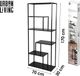 Urban Living MADISON Boekenkast met 6 Niveaus Zwarte Metalen Structuur 70 x 30 x H170 cm