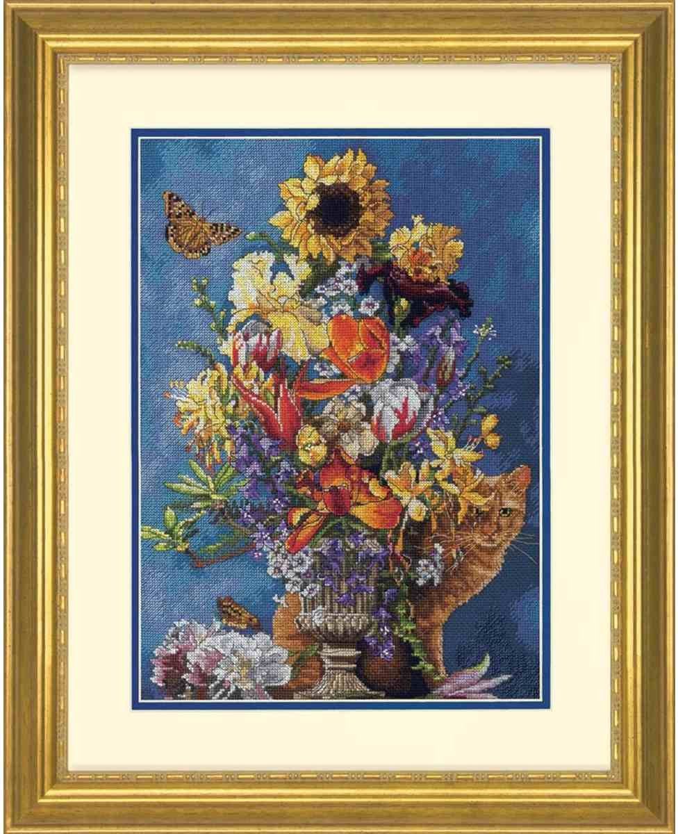 Dimensions Gouden Collectie Bloem Vaas Geavanceerde Kruissteek Kit, 11 "x 15", 14 Count Navy Aida 5 Stuk