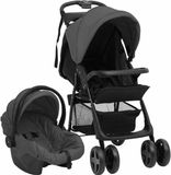 vidaXL Kinderwagen 3-in-1 staal donkergrijs en zwart