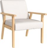 Homcom Loungestoel met armleuningen, eetkamerstoel, relaxstoel in linnenlook, gestoffeerde stoel voor woonkamer, slaapkamer, massief houten frame, 64 x 70 x 72 cm, crèmewit