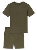 SCHIESSER Pyjama kort Heren Katoen Effen Olijfgroen