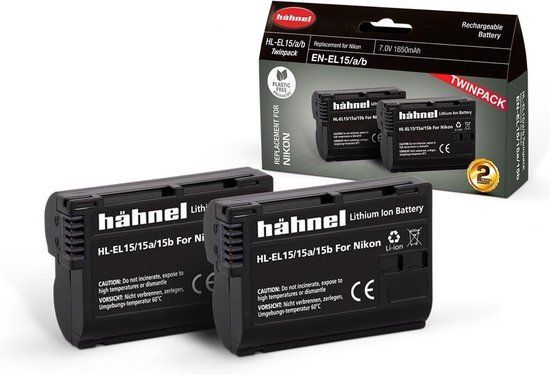 Hahnel Accu HL-EL15HP 2-pack - Accu voor Nikon Z6, Z7, D7500, D850, D780 - 1650 mAh