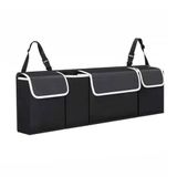 ASelected Kofferbakorganizer 90 x 25 x 12 cm met verstelbare riemen voor SUV, opvouwbaar, meerdere vakken, pvc, waterdicht, kofferbakopslag, ruimtebesparend, zwart