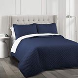 Lush Decor Ava Diamond Oversized katoenen 3-delige quiltset, Full/Queen, Navy, Polyester