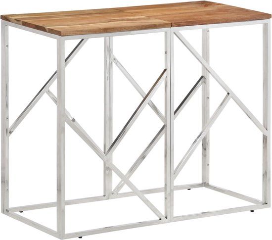 vidaXL Wandtafel - Roestvrij staal en massief acaciahout - Zilverkleurig