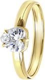 Lucardi Dames Ring met hartvormige zirkonia - Ring - Cadeau - 14 Karaat - Geelgoud