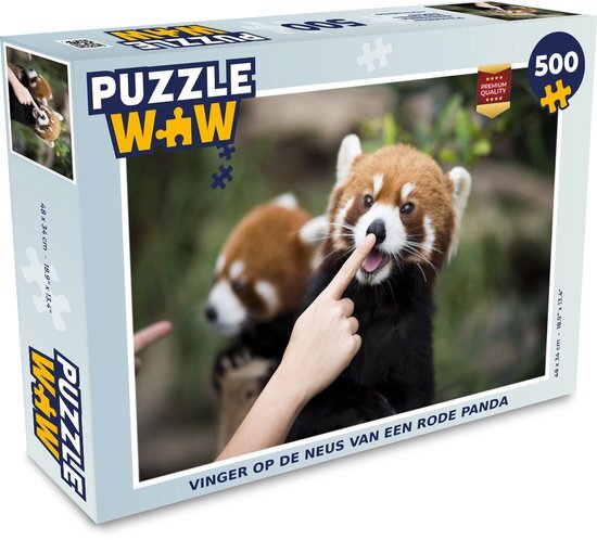 MuchoWow Puzzel Panda - Hand - Rood - Legpuzzel - Puzzel 500 stukjes