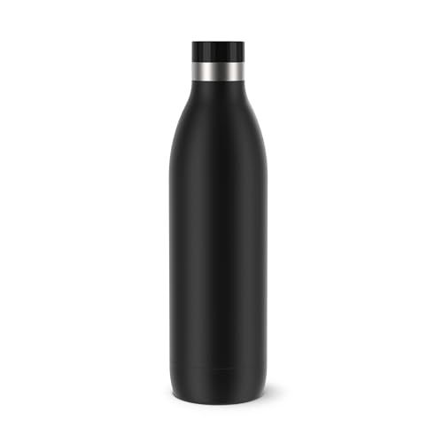 Emsa Bludrop geïsoleerde drinkfles, 1 liter, 100% dicht, 20 uur warm, zwart