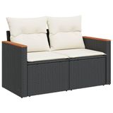 vidaXL 5-delige Loungeset met Kussens, Poly Rattan, Zwart