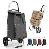 Sekey Boodschappentrolley, opvouwbaar, XXL boodschappentas met koelvak, grote wielen, aluminium frame, opvouwbare boodschappentrolley voor winkelen, camping, picknick en dagelijks gebruik, grijs