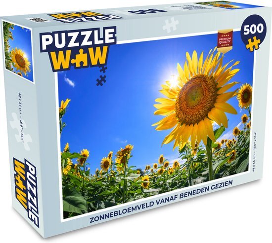 MuchoWow Puzzel Zonnebloemveld vanaf beneden gezien - Legpuzzel - Puzzel 500 stukjes