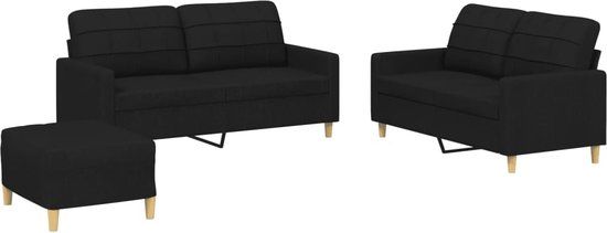 vidaXL 3-delige loungeset met kussens stof zwart