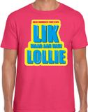 Bellatio Decorations Foute party T-shirt heren - roze - Lik maar aan mijn lollie - carnaval / themafeest M