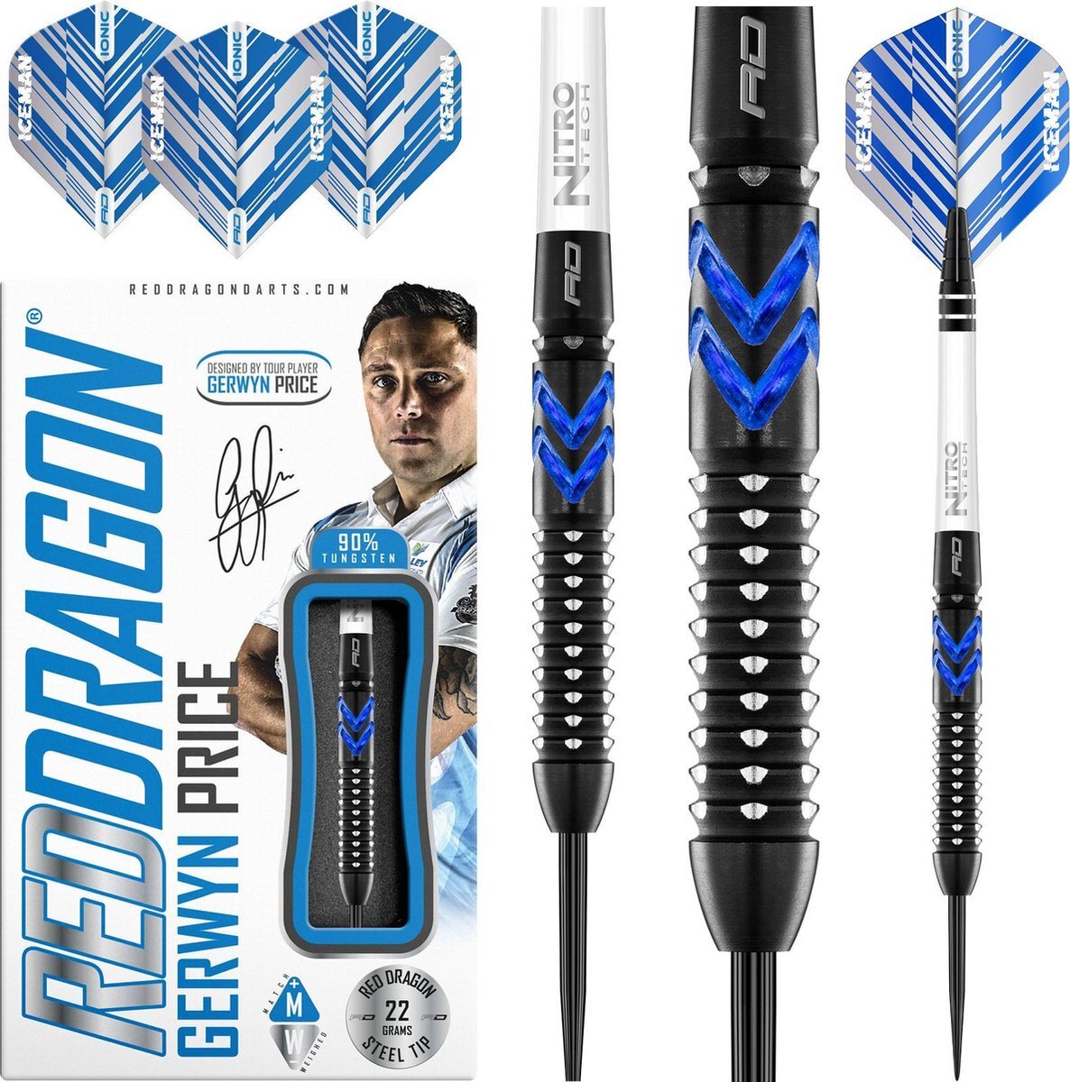 Red Dragon - Gerwyn Price Blue Ice SE: Steeltip Tungsten Dartpijlen Professioneel - 22 gram