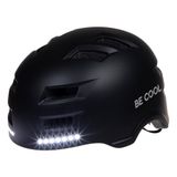 SHX Veiligheidshelm voor volwassenen met verlichting, knipperlicht en remlicht, zwart, M (55-58 cm)
