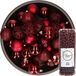 Decoris Boules de Noël - 37x pièces - 6 cm - incl. guirlande de perles - rouge foncé - plastique