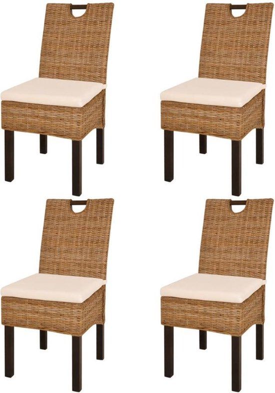 vidaXL Eetkamerstoel 4 stuks kubu rotan mangohout bruin